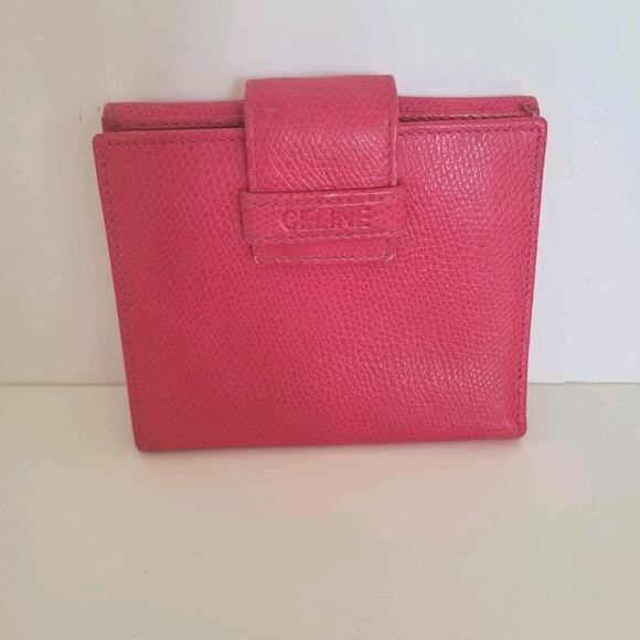 Celine Medium Bifold Compact Wallet Bright Pink Leather Purse Compact Modern - Picture 1 of 12